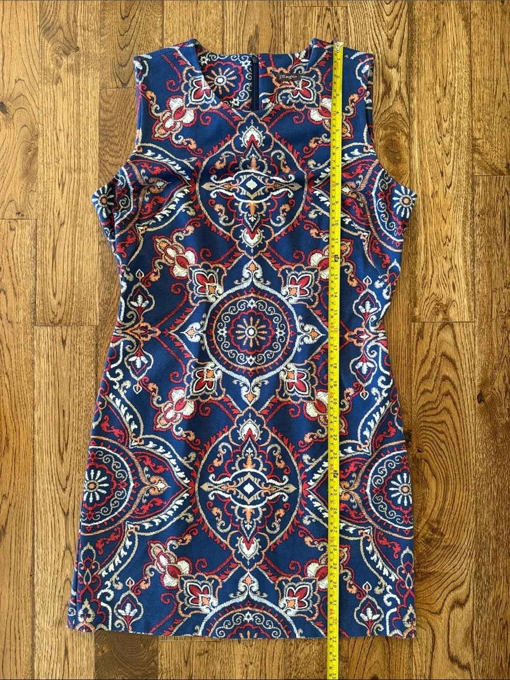 J. McLaughlin Devon Sheath Dress Navy Red Baroque Floral Print Sleeveless Size M